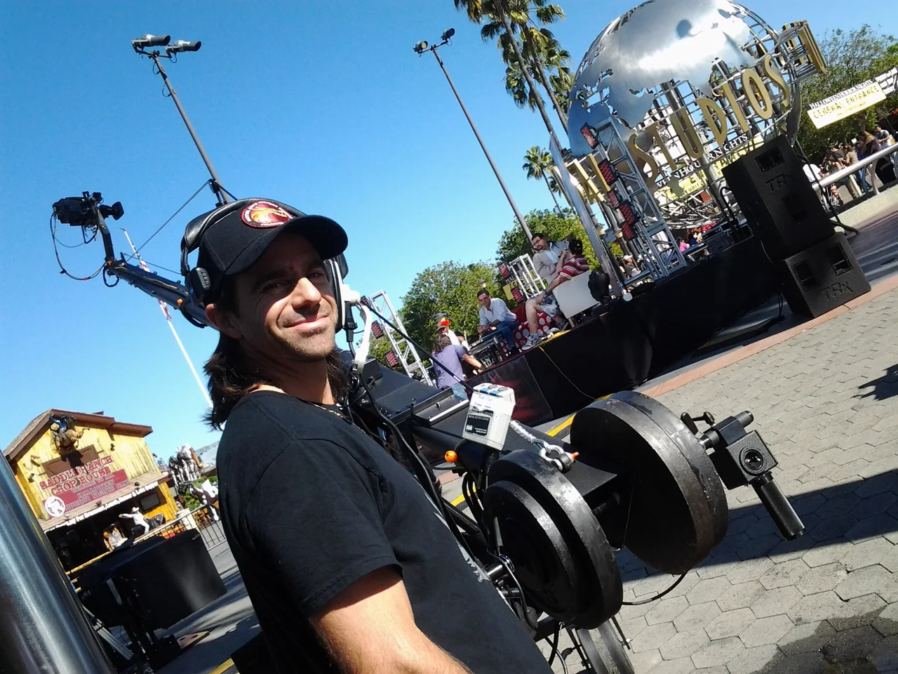 Ariel at the controls of a location camera system