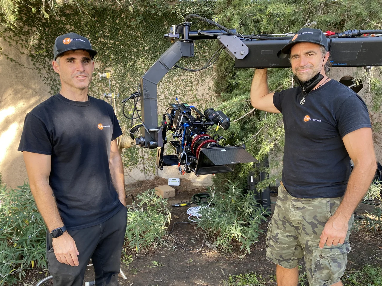 Ariel beside a compact camera jib during a location production